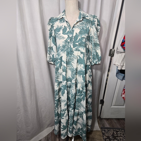 TCEC Paradise Found Green Palm Print Midi Dress Size M - Picture 4 of 9